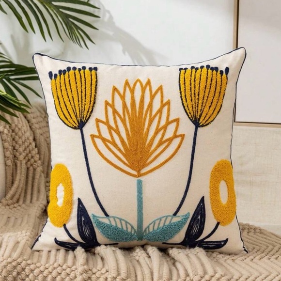 Embroidered Lotus Flower Throw Pillow Cover - Picture 1 of 5